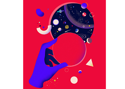 Space color hand planet red shapes space stars