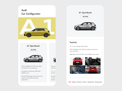 Audi Car Configurator adobe xd app app design audi automobile automotive buy car clean configurator design ecommerce minimal prototype sale store ui vehicle vehicle design vehicles