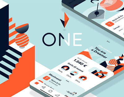 One - Money is just a tool app bank bank app design geometric illustration invision studio ios isometric money app sketch ui ux vector wallet