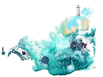 Lighthouse editorial illustration illustration lighthouse marine illustration mixed media monoprint sea sea illustration