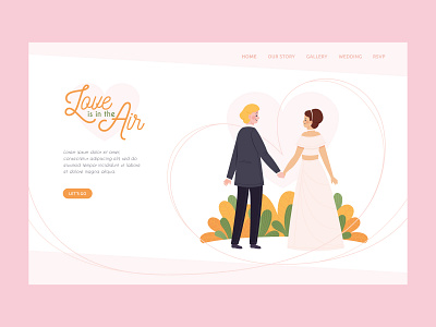 Wedding landing page character design couple design flat illustration landing page landing page design vector web wedding