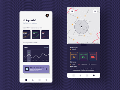 Covid-19 tracker app app design application clean covid covid 19 covid 19 covid19 dashboard design map mobile mobile app mobile design simple stay home tracker ui ux