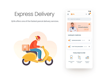 Express medicine Delivery delivery delivery app delivery boy delivery service design fast flash flat health app icon illustration logo medical medicine medicine app orange scooter sketch vector yellow