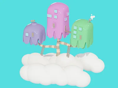 Colourfull Tree House 3d blender blender3d blender3dart blendercycles clouds cute design house illustration isometric isometric art isometric illustration sky sky blue travel treehouse