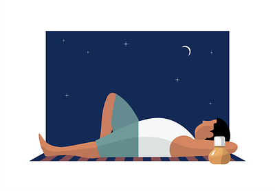 Summer nights digital flatcolors illustraion minimalistic vector