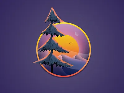 B / Landscape 2d art graphic design illustration illustrator landscape sunset tree vector art winter