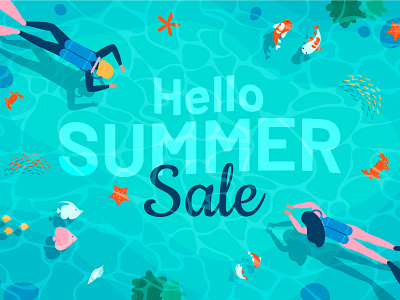 Summer sale banner banner ad banner design character design characters design flat flat illustration illustration sale sales summer underwater vector