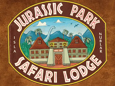 Jurassic Park Safari Lodge design hotel illustration jurassic label lettering luggage park safari