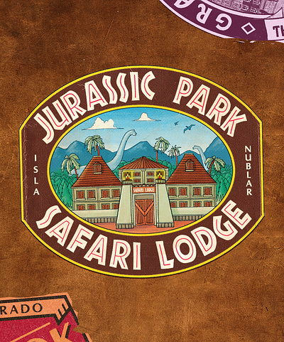 Jurassic Park Safari Lodge design hotel illustration jurassic label lettering luggage park safari