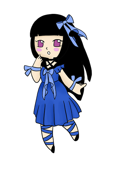 lolita girl blue blue blushing character chibi cute illustration lolita