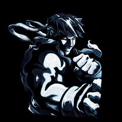 Street Fighter Ryu anime capcom charcoal drawing color pencil manga procreate ryu silhoutte sketch street fighter toned paper video games