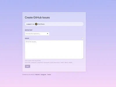 Create GitHub issues fast app centered colorful design frontend github minimal ui web webapp