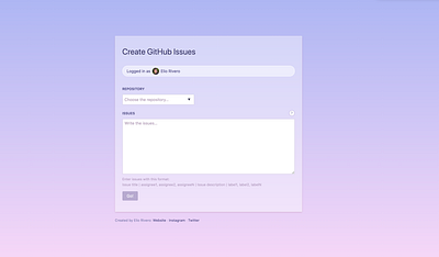 Create GitHub issues fast app centered colorful design frontend github minimal ui web webapp