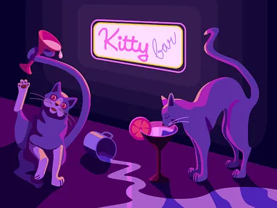 Viva la valeriana art bar cats drinking drunk illustration illustrator kitty nightlife vector violet weekend