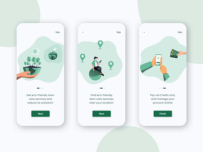 Onboarding - EcoLawn App animated animation app concept app design eco figma garden illustration iosdesign lawn lawncare mockup onboarding onboarding screens prototype sketch ui uidesign uxdesign