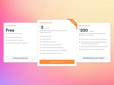 Pricing Tables - Youth Social Network design pricing pricing plans pricing table tables ui website website design
