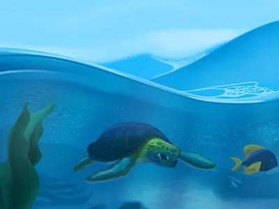 Aquatic life over-under animals aquatic fish illustration ocean procreate turtle