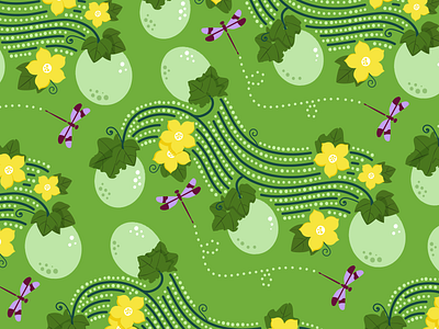 Melon Pattern can design cider cider can dots dragon fly flowers honey dew honey dew flower illustration melon melon cider package design pattern vines