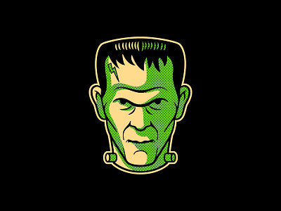 HORROR FRANKENSTEIN badge flat halloween handdrawn horror art icon illustration illustrator portrait portrait painting retro sticker vector vector badge vector portrait