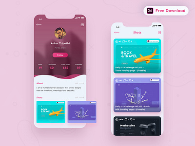 Daily UI Challenge 048/100 - Dribble Profile Page - (Freebie) 100uichallenge adobe xd ankur tripathi app design daily 100 challenge dailychallenge dailyui dailyuichallenge freebie freebies freedownload profile profile app design profile design profile page uidesign