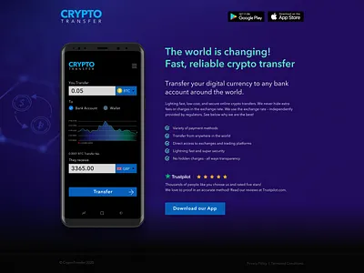 Daily UI #003 Landing Page for Crypto Transfer Makeover app download crypto crypto and currency wallet crypto transfer crypto wallet cryptocurrency daily daily 100 challenge daily ui daily ui 003 dailyui dailyuichallenge landing page money transfer sketch ui design user interface