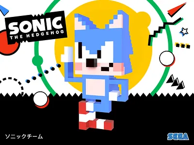 Sonic the Voxel 3dart genesis illustration magicavoxel sega voxel