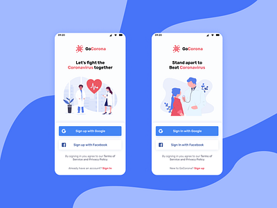 GoCorona App Signup #dailyUI #001 android app corona coronavirus dailyui health health app mobile signin signup ui