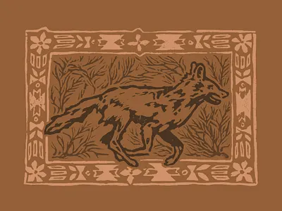 Coyote II coyote illustration linocut pnw printmaking sagebrush