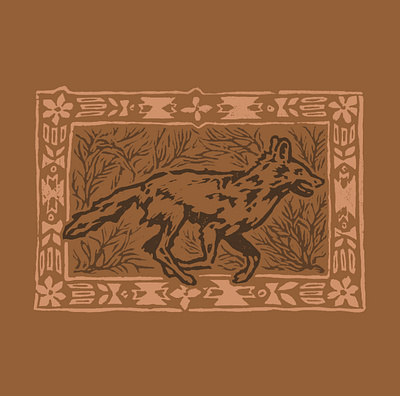 Coyote II coyote illustration linocut pnw printmaking sagebrush