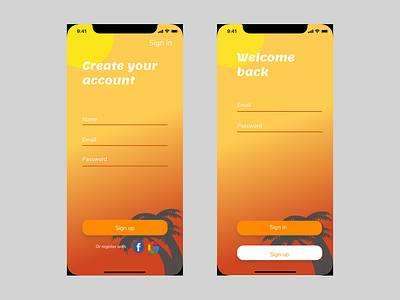 Sign In/ Sign Up account app beach color log in login register sign in sign up signin signup sunset