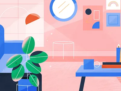 living space art coffee design house illustration mirror plants procreate scene sofa space table texture vector