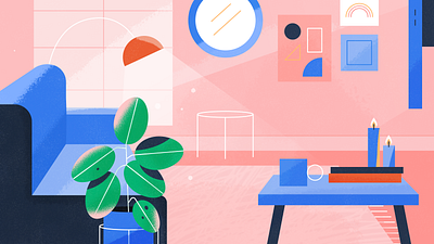living space art coffee design house illustration mirror plants procreate scene sofa space table texture vector