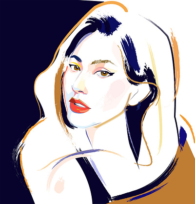 Indigo Gold Portrait brush contour drawing editorial art editorial design fashion icon fashion illustration illustration indigo magazine cover magazine illustration pop art portrait art vector vogue