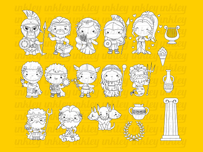 Black and White Greek Gods Clipart by Inkley Studio on Dribbble