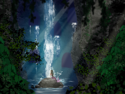 Mermaid Cave affinity designer art cave digital art digital illustration digitalart drawing fantasy art illustration landscape mermaid mysterious nature vector water waterfall wild