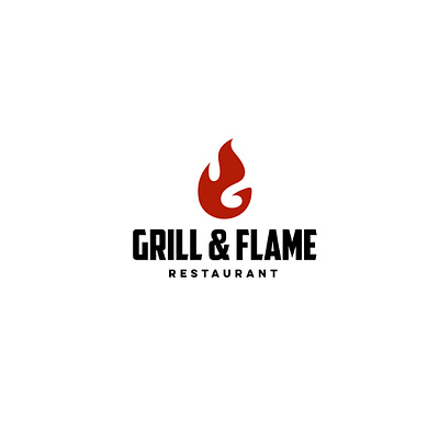 Grill & Flame Restaurant barbeque design fire flame grill kitchen logo modern resturant simple