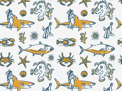 Ocean Pattern badge design badges beach branding fish illustration ocean palm t shirt design vintage vintage badge vintage design