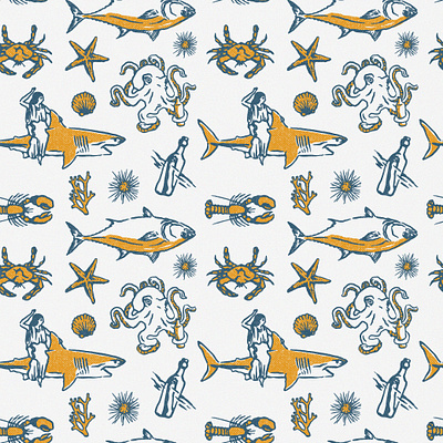 Ocean Pattern badge design badges beach branding fish illustration ocean palm t shirt design vintage vintage badge vintage design