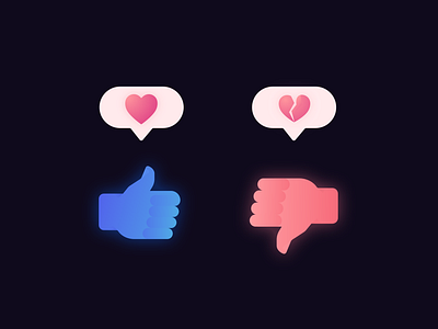 Like & Dislike art bad badge badge logo blue broken heart different dislike emojis glow good gradient heart icon illustration modern negative opposites possitive red