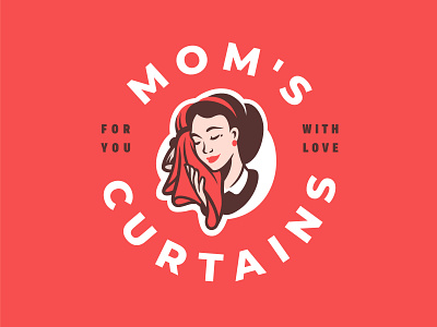 Mom's Curtains arch branding cloth curtain face girl hair home label lips logo love mascot mom mother pin up pinup red textile woman