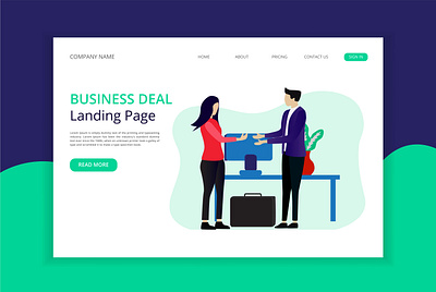 Business landing page with illustration girl illustration media network