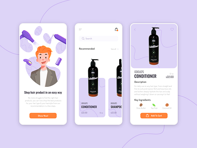 Hair Product E-commerce App app card card ui e commerce ecommerce flat hair product illustration interface minimal modern product ui ux