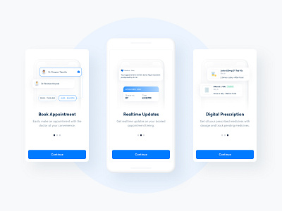 Medico Patients' App - Onboarding Screens android android app app design app ui app ui design carousel illustration interface design mobile app mockup onboarding onboarding illustration onboarding screen onboarding ui slider ui ux ui design