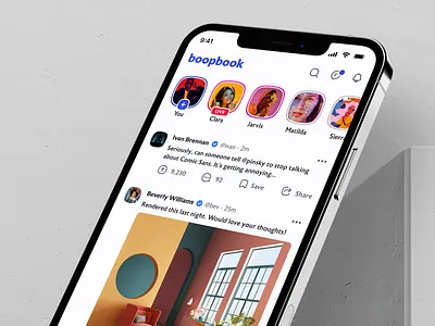 boopbook: Social Media Feed adobe xd app design feed mobile design social social media stories story ui design