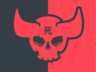 negative Space Skull Logo flat horns illustration illustrator japan japanese logo red redhead skull vector