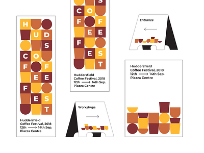 Huddersfield Coffee Festival Branding banner brand pattern branding branding system coffee coffee brand coffee branding color palette color palettes geometric logo logo pattern pattern patterns poster signage visual identity visual identity design