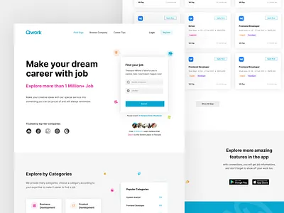 Qwork - Job Vacancy Website 3d app branding case studies case study clean crypto elegant explore fintech home page job logo motion graphics nft profile simple ui vacancies website