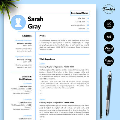 Nurse Resume for Word & Pages “Sarah Gray” cv template doctor resume word experienced nurse medical cv template medical resume word nurse cv template nurse graduate nurse practitioner nurse template word nursing cv nursing resume word professional resume registered nurse resume for word resume template rn resume template student nurse resume
