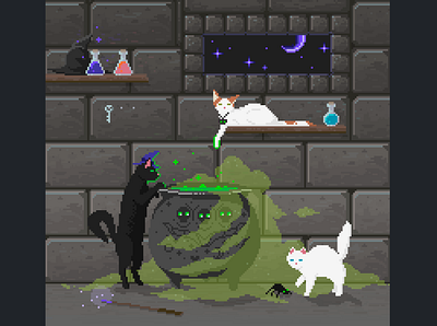 Occult Cats - Tha Cauldron cats magic pixel pixelart pixels