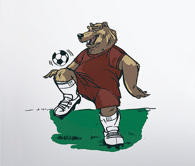 Football player animals artwork bear brush characterdesign emoji football illustration motion player russia scetch